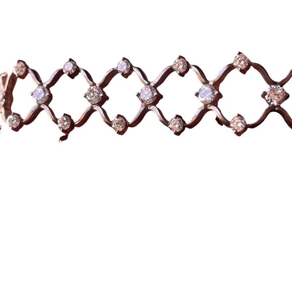 Cz Diamond & sterling Silver Tennis Bracelet 7" Elegant Lattice Design - Picture 2 of 9